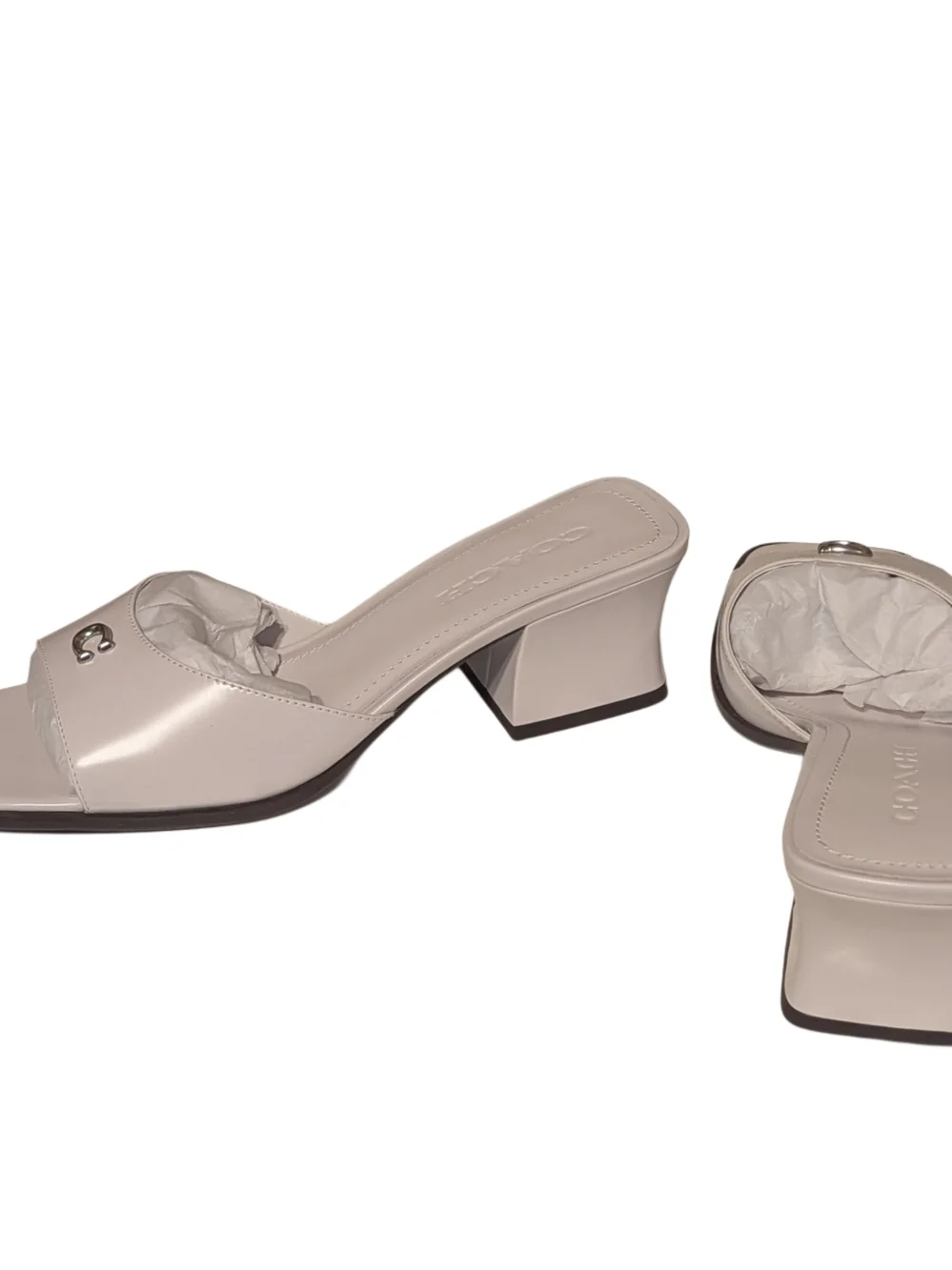 Coach Sculpted C Leather Block Heel Mule Sandals Optic White Women Size 9 B - Picture 8 of 9